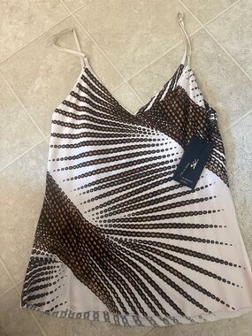 White & Brown Beaded Print Cami Top